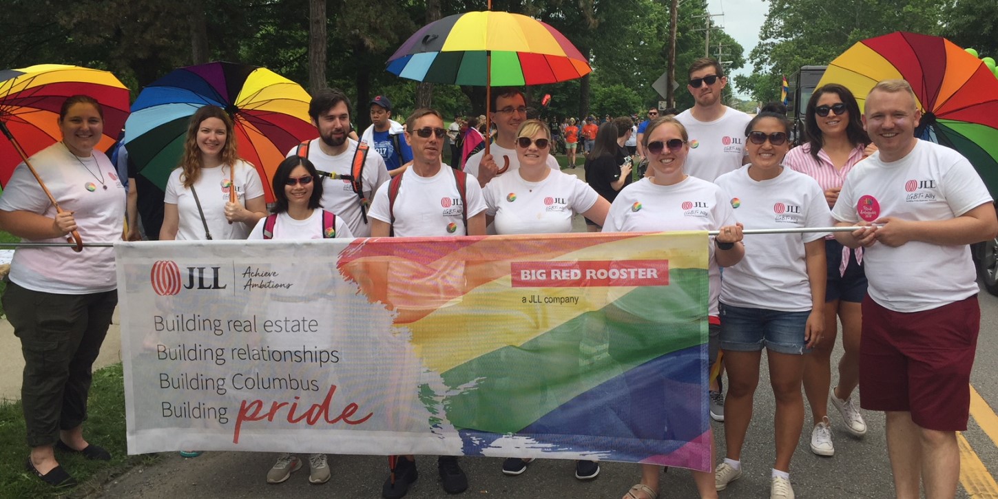 Building Pride Columbus chapter marches in the 2018 Pride Parade.